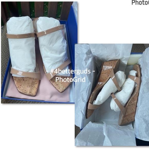 NEW Stuart Weitzman Aleena 50 Two Band Wedge Patent Leather Cork Sandal 10B 40.5 - Picture 7 of 16